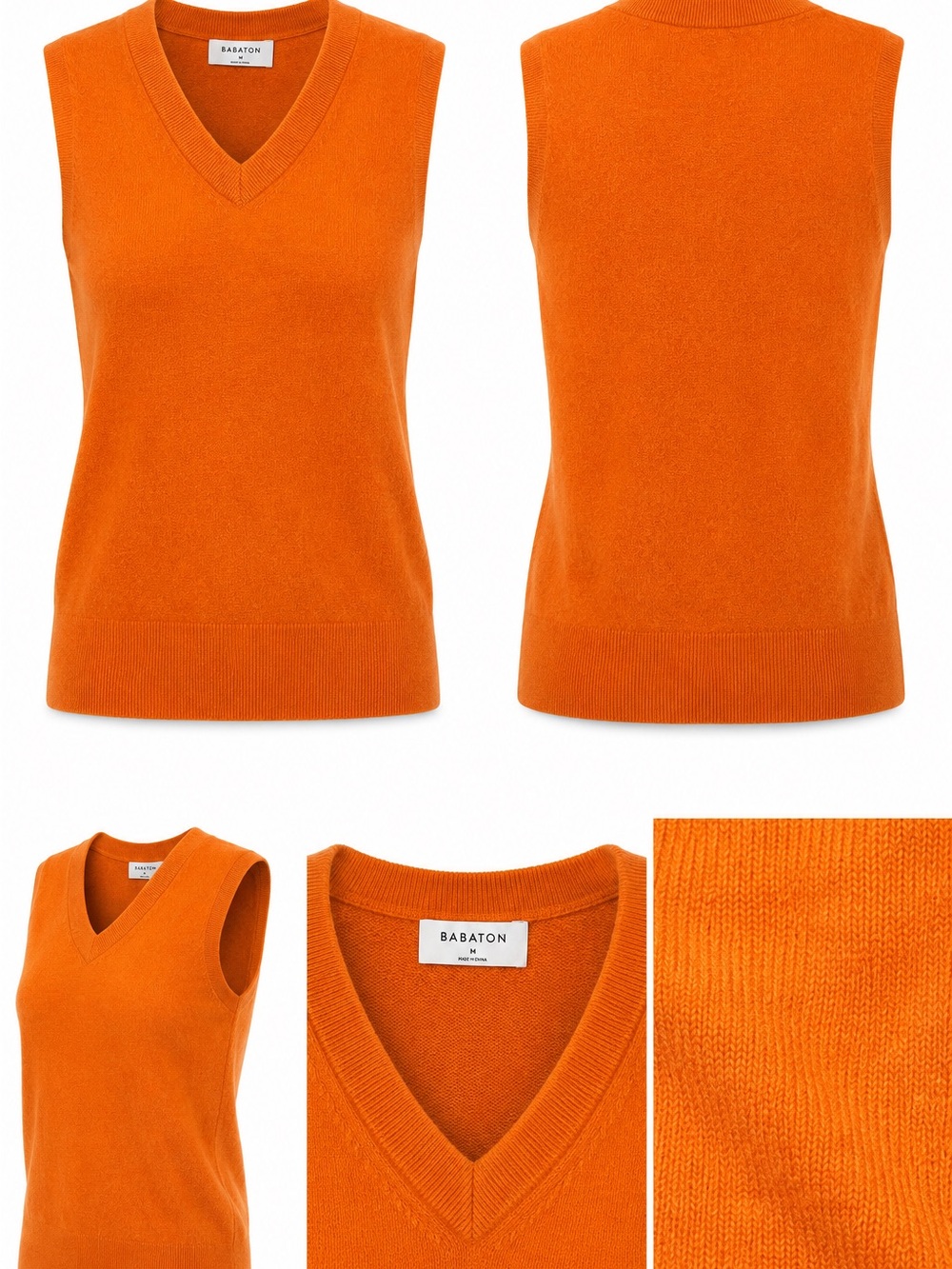 Aritzia Babaton Orange Knit Sweater Vest Size Medium Minimalist Soft V-Neck